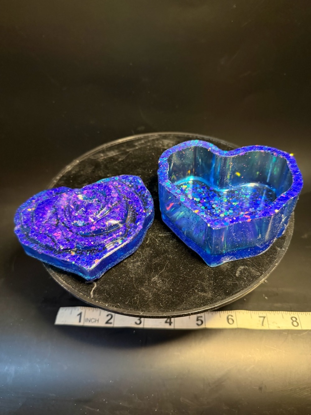 Handmade Blue Glitter Heart Trinket Box - Decorative Home Accent